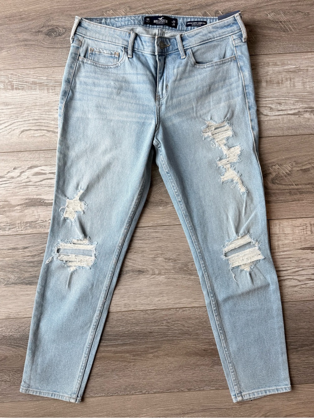 NWT Hollister Low Rise Super Skinny Crop Distressed Jeans Flamingo Y2K 9R W29